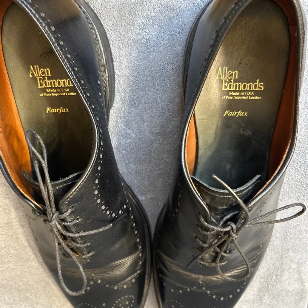 Allen Edmonds Fairfax Medallion Toe Mens 11 D Oxford Black Lace Up Dress Shoes